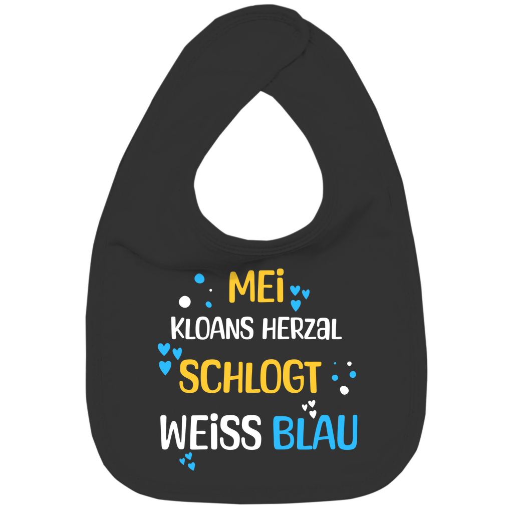 Bayerisches Baby Bio Lätzchen Mei kloans Herzal schlogt weiss blau - Grantler Gwand