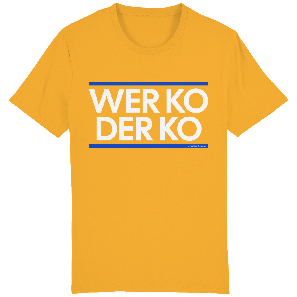 Herren T-Shirt wer ko der ko - blau/weiß - bayerisches Gwand