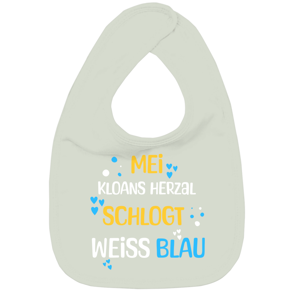 Bayerisches Baby Bio Lätzchen Mei kloans Herzal schlogt weiss blau - Grantler Gwand