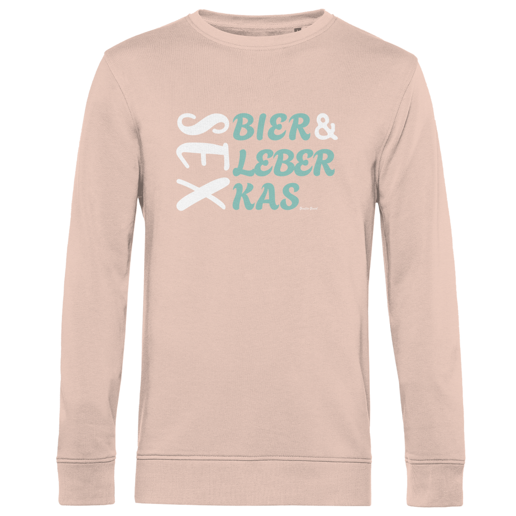 Herren Premium Bio Sweatshirt Sex, Bier, Leberkas - grün/weiß