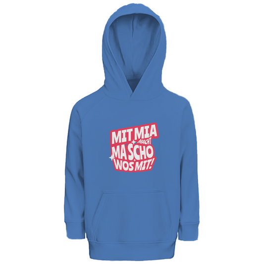 Bayerischer Kinder Premium Bio Hoodie Mit mia macht ma scho wos mit - rot - Grantler Gwand