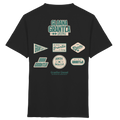 Schwarzes Kinder-T-Shirt mit großem Rückenprint „Gloana Grantla Lifestyle“ im Retro-Logo-Design. Bayerisches Kinder-Shirt aus weicher Baumwolle für Alltag, Kindergarten und Familienausflüge. Designed und bedruckt in Bayern von Grantler Gwand.