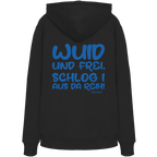 Wuid und frei schlog i aus da Reih - blaue Variante - Backprint - Hoodie