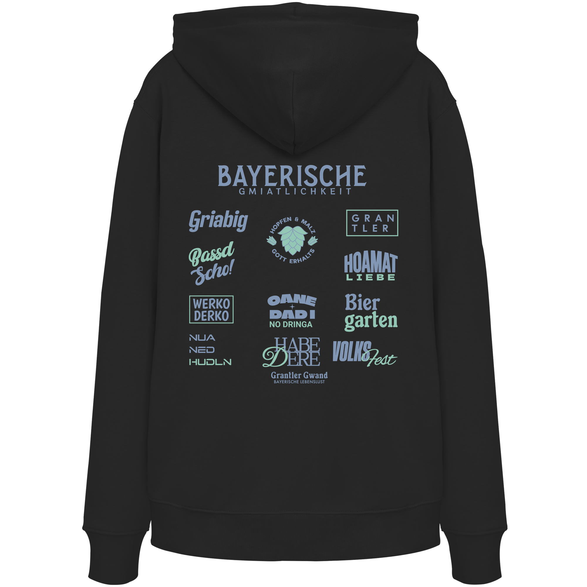 Bayerische Gmiatlichkeit - grüne Variante - Backprint - Hoodie
