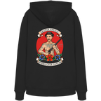 Schwarzer Unisex Hoodie mit Räuber Kneissl Frontprint im Tattoo-Style. Unisex Premium Hoodie aus Bio-Baumwolle mit bayerischem Motiv für Streetwear, Alltag und Festival. Designed und bedruckt in Bayern von Grantler Gwand.