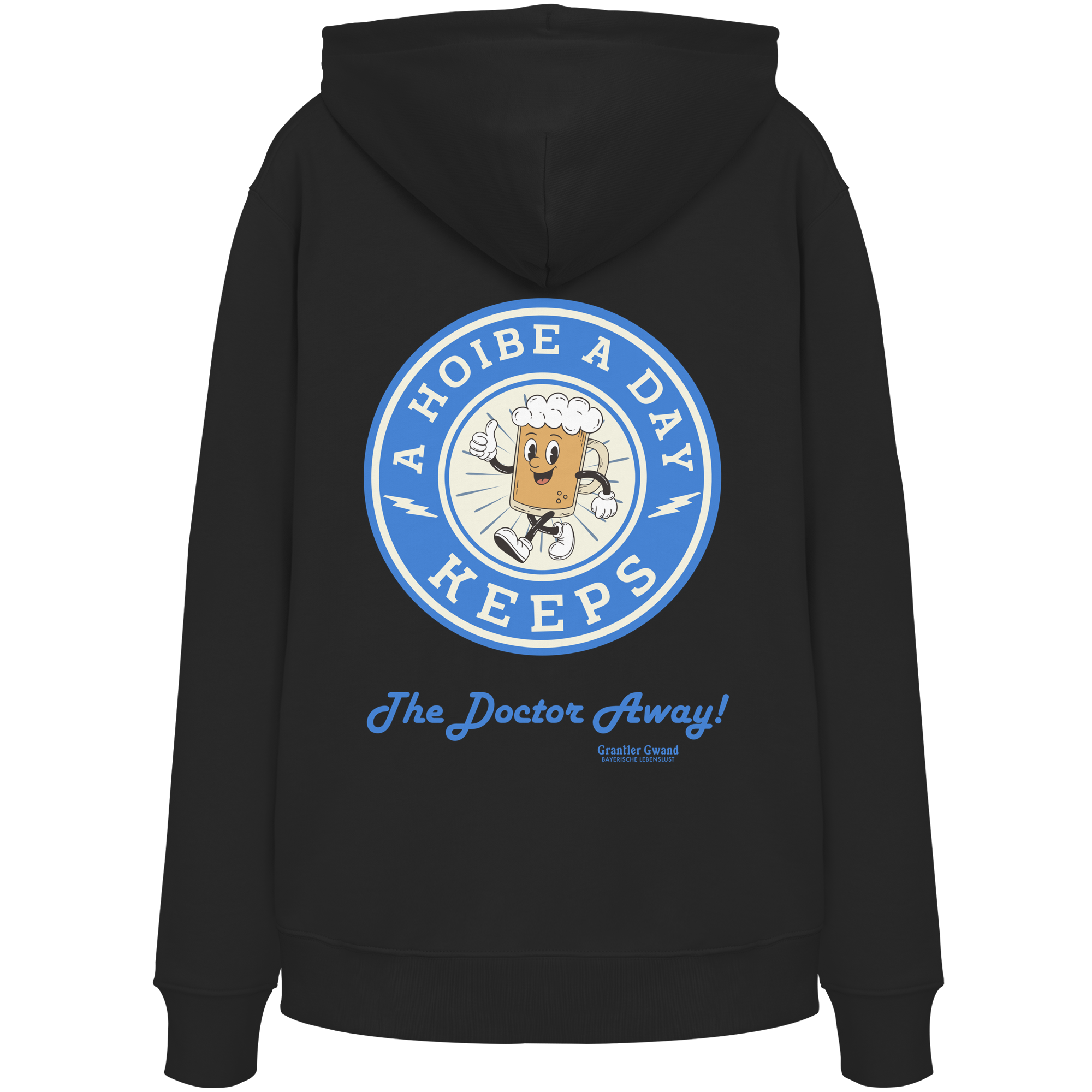 A Hoibe a Day Biermaskottchen - blaue Variante - Backprint - Hoodie
