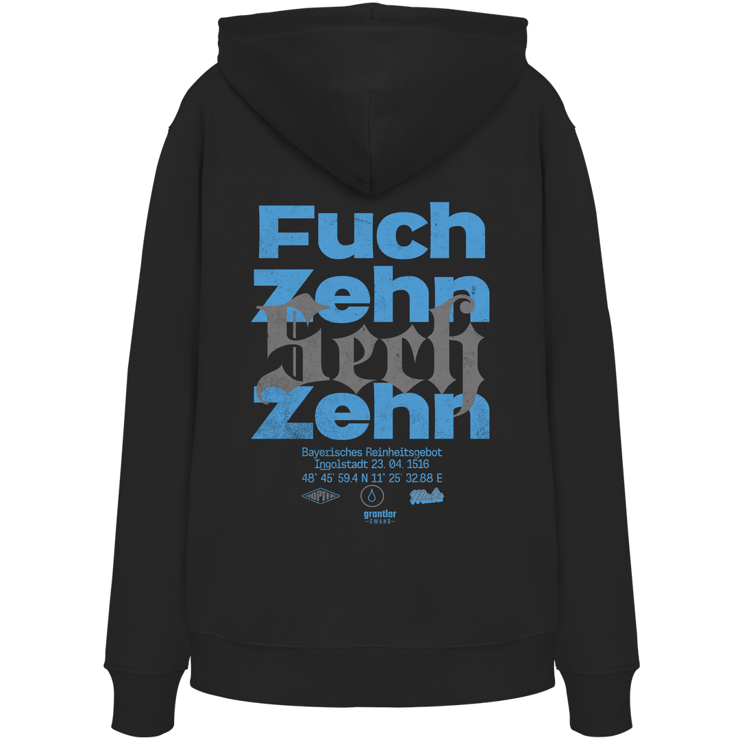 Fuchzehnsechzehn - blaue Variante - Backprint - Hoodie