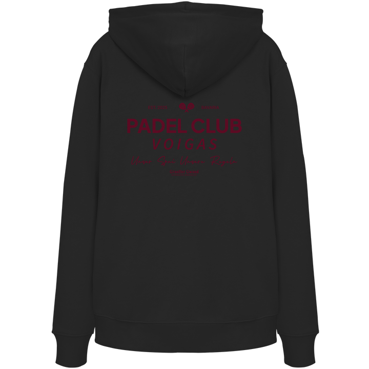 Schwarzer Unisex Hoodie mit rotem „Padel Club“-Backprint – hochwertiger Streetwear-Hoodie von Grantler Gwand für Padel-Fans.