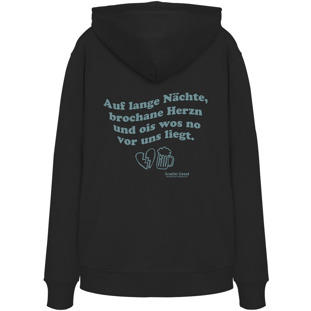 Auf lange Nächte - grüne Variante - Backprint - Hoodie