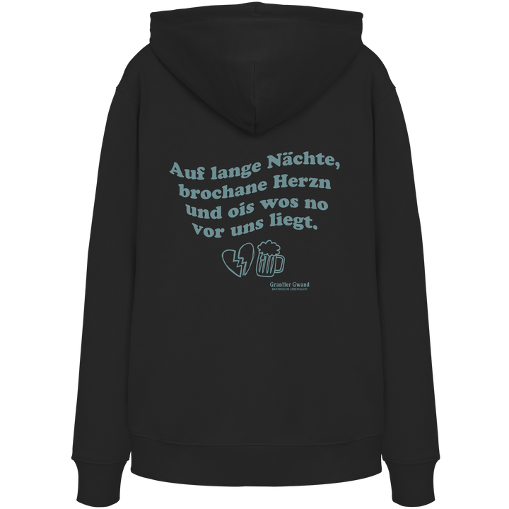 Auf lange Nächte - grüne Variante - Backprint - Hoodie