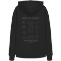 Schwarzer Hoodie mit Backprint „Host ois dabei“ – bayerischer Outdoor Hoodie mit Wander-, Camping- und Bergsport-Motiv von Grantler Gwand.