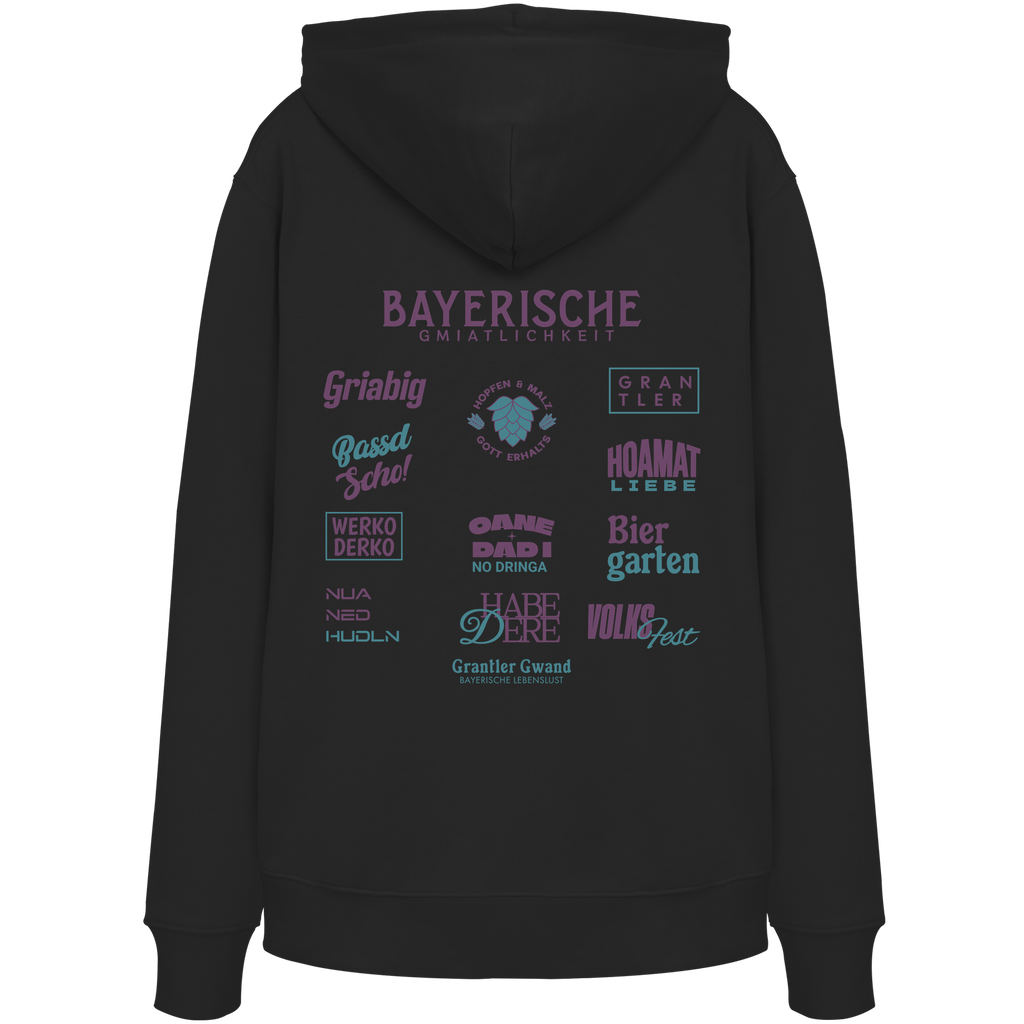 Bayerische Gmiatlichkeit - lila Variante - Backprint - Hoodie