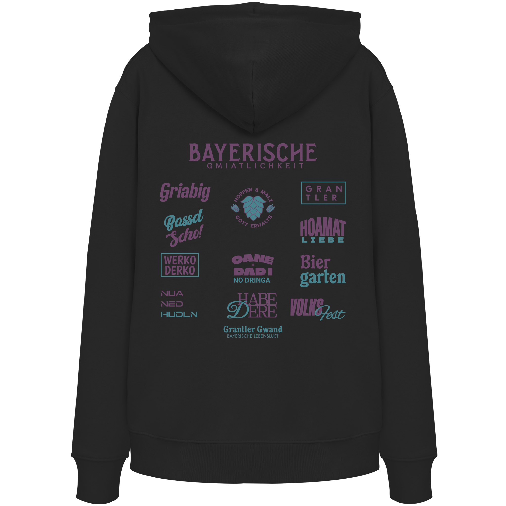Bayerische Gmiatlichkeit - lila Variante - Backprint - Hoodie