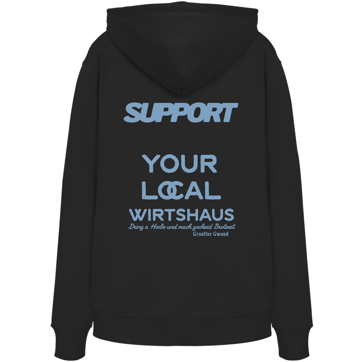 „Schwarzer Unisex Hoodie mit großem, blauem Backprint &