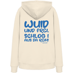Wuid und frei schlog i aus da Reih - blaue Variante - Backprint - Hoodie