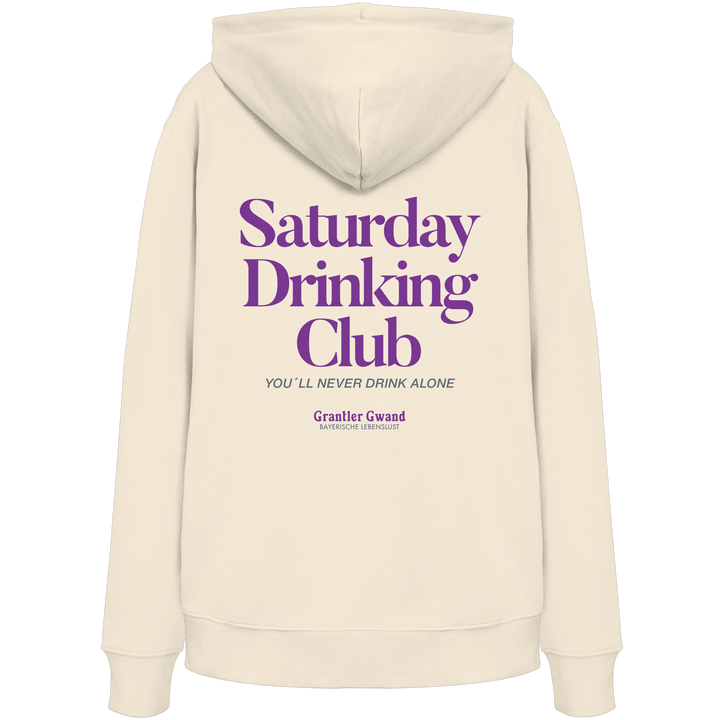 Naturfarbener Hoodie mit großem Rückenprint „Saturday Drinking Club“ in Blau und rotem Schriftzug „You&