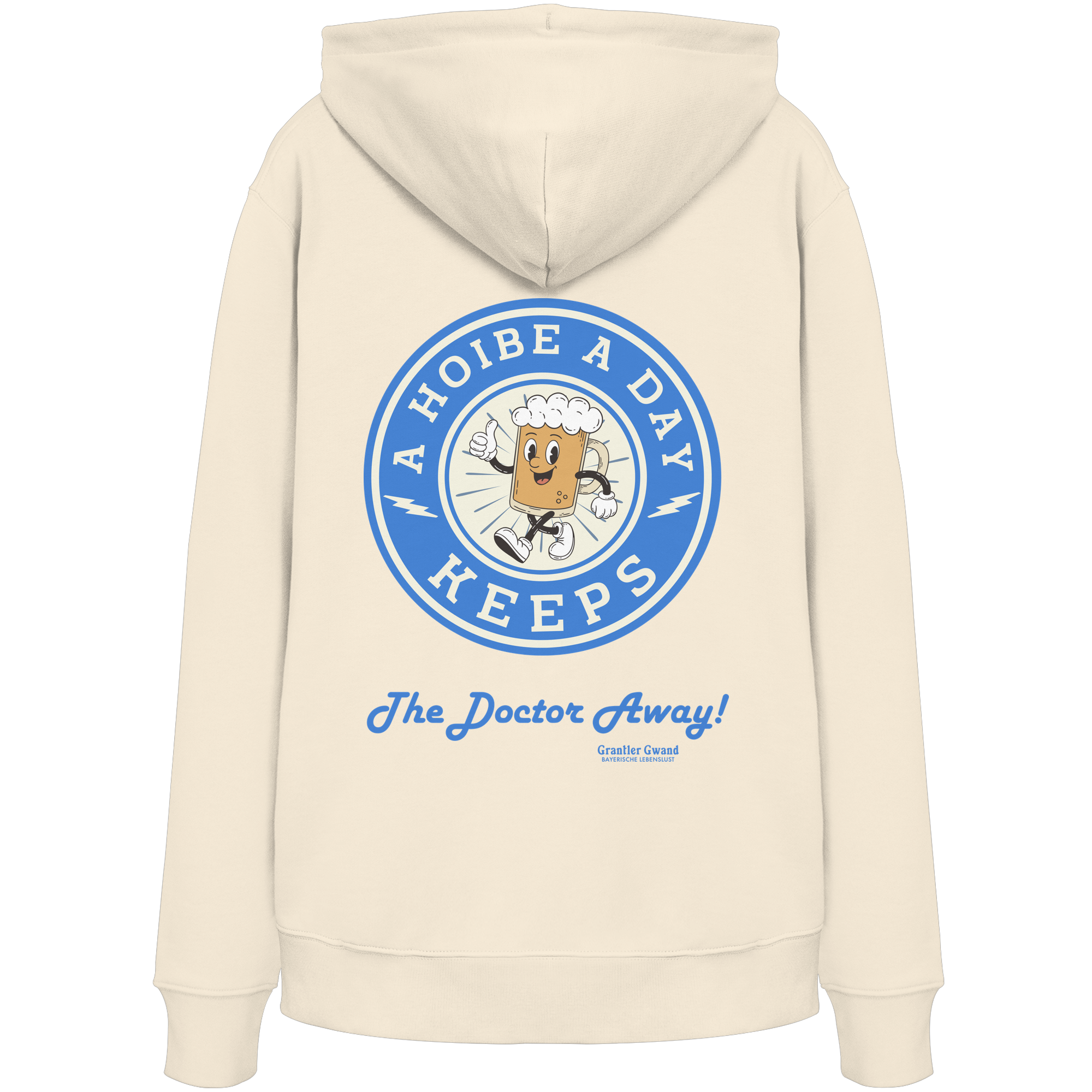 A Hoibe a Day Biermaskottchen - blaue Variante - Backprint - Hoodie