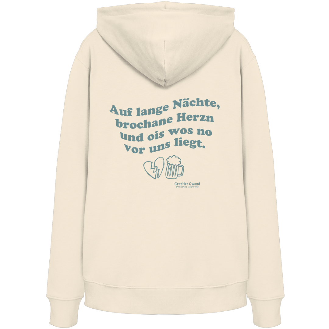 Auf lange Nächte - grüne Variante - Backprint - Hoodie