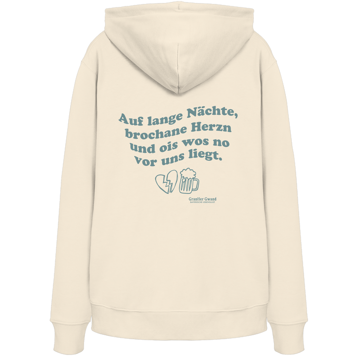 Auf lange Nächte - grüne Variante - Backprint - Hoodie