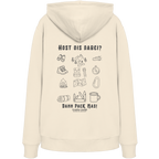 Cremefarbener Hoodie mit Backprint „Host ois dabei“ – bayerischer Outdoor Hoodie mit Wander-, Camping- und Bergsport-Motiv von Grantler Gwand.