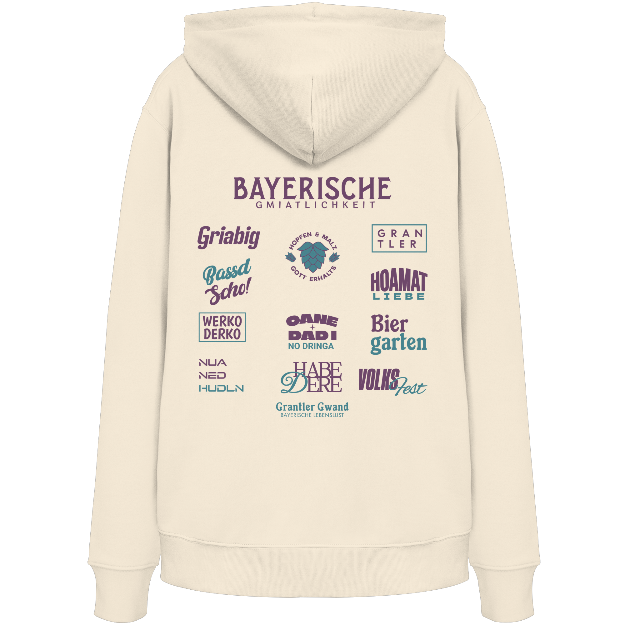 Bayerische Gmiatlichkeit - lila Variante - Backprint - Hoodie