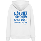 Wuid und frei schlog i aus da Reih - blaue Variante - Backprint - Hoodie