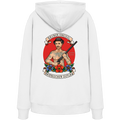 Weißer Unisex Hoodie mit Räuber Kneissl Frontprint im Tattoo-Style. Unisex Premium Hoodie aus Bio-Baumwolle mit bayerischem Motiv für Streetwear, Alltag und Festival. Designed und bedruckt in Bayern von Grantler Gwand.