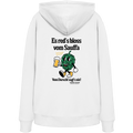 Weißer Unisex Hoodie mit „Es red's bloß vom Sauffa“-Backprint und Hopfen-Illustration – bayerischer Statement-Hoodie im Retro-Streetwear-Look von Grantler Gwand.