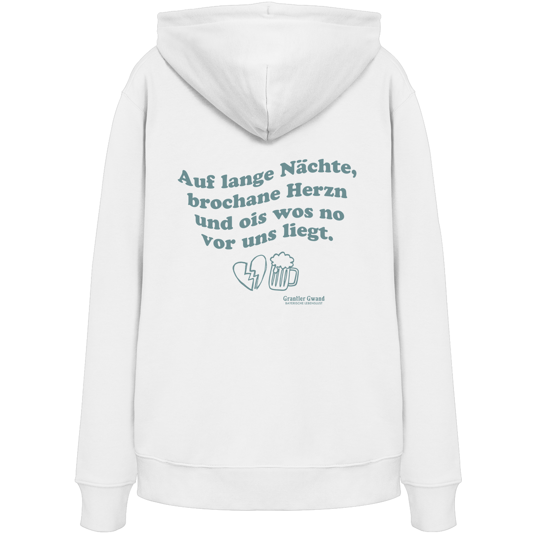 Auf lange Nächte - grüne Variante - Backprint - Hoodie