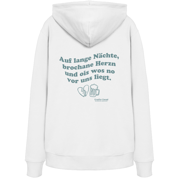 Auf lange Nächte - grüne Variante - Backprint - Hoodie