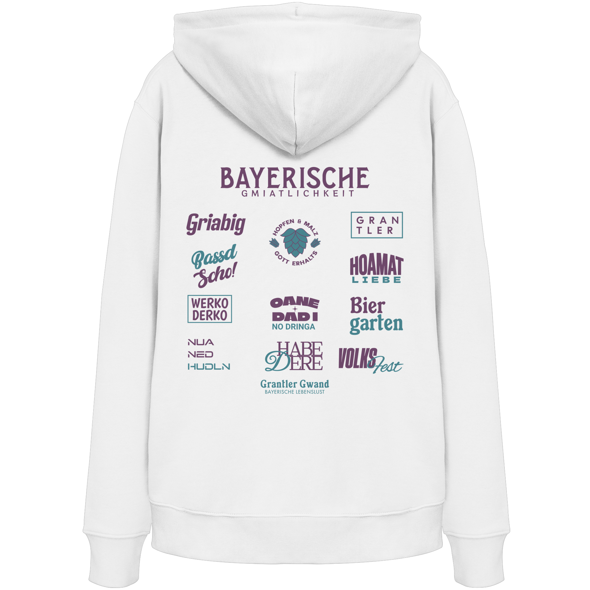 Bayerische Gmiatlichkeit - lila Variante - Backprint - Hoodie