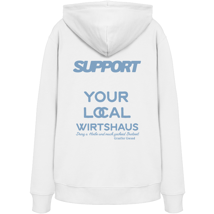 „Weißer Unisex Hoodie mit großem, blauem Backprint &