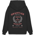 Schwarzer Oversize Hoodie mit großem Backprint „Grantler Gwand“, Lorbeerkranz sowie dem Schriftzug „Bayerische Tradition & Leidenschaft“ von Grantler Gwand.