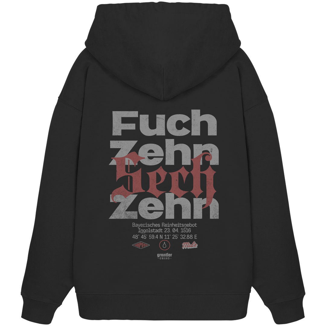 Fuchzehnsechzehn - rote Variante - Backprint - Oversize Hoodie