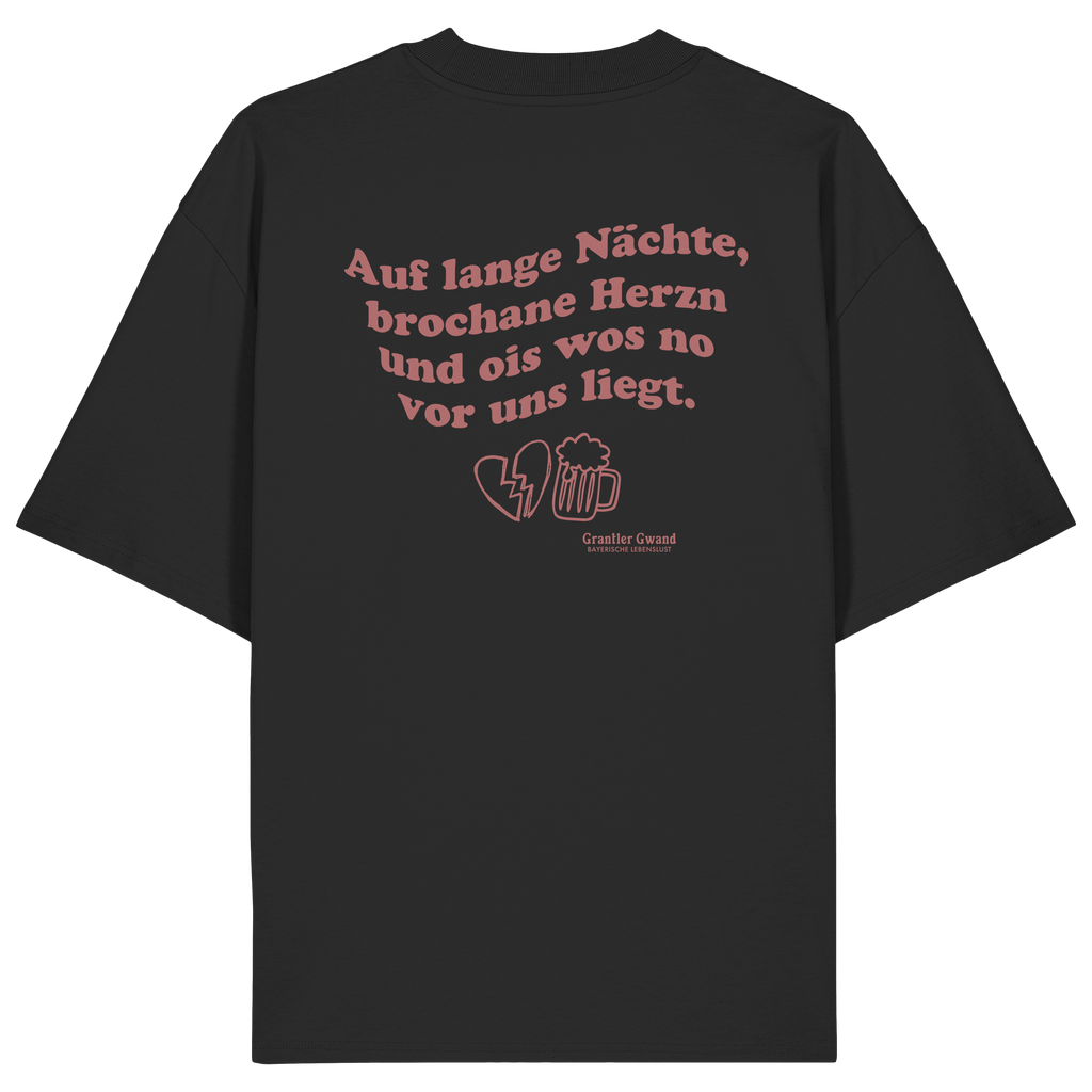 Auf lange Nächte - rote Variante - Backprint - Oversize Shirt