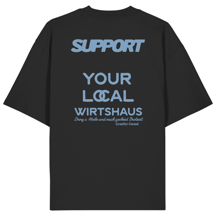 „Schwarzes Oversize T-Shirt mit großflächigem, blauem Backprint &