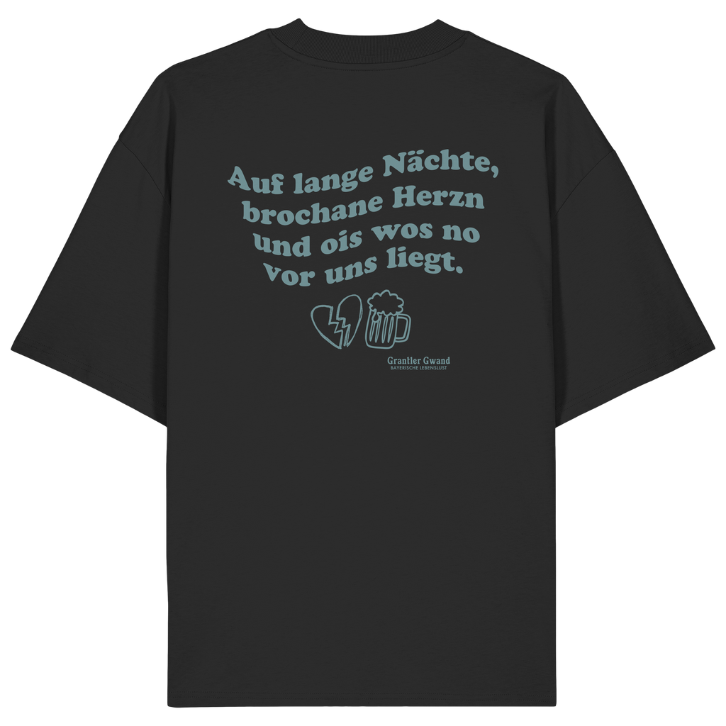 Auf lange Nächte - grüne Variante - Backprint - Oversize Shirt