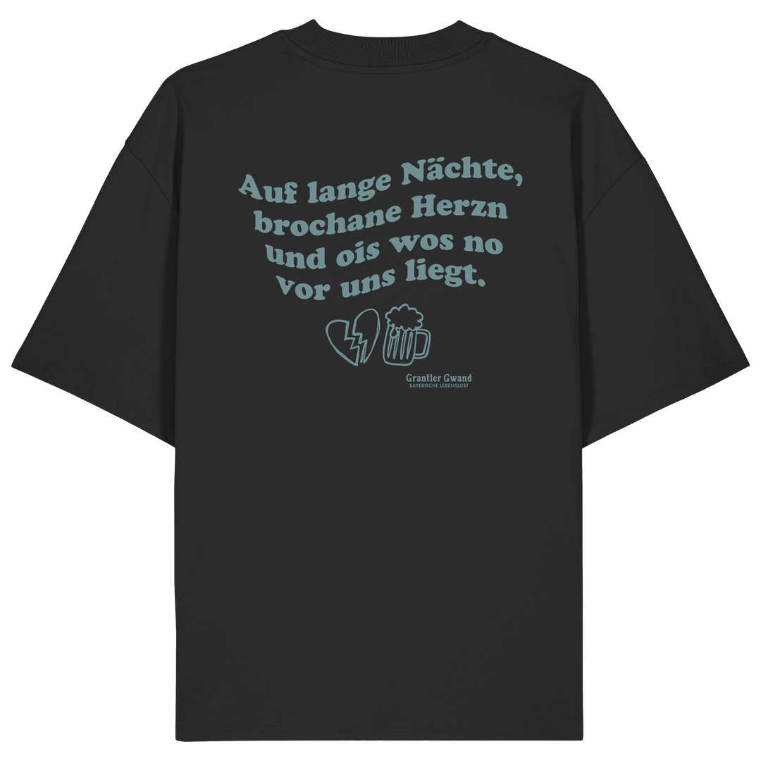 Auf lange Nächte - grüne Variante - Backprint - Oversize Shirt