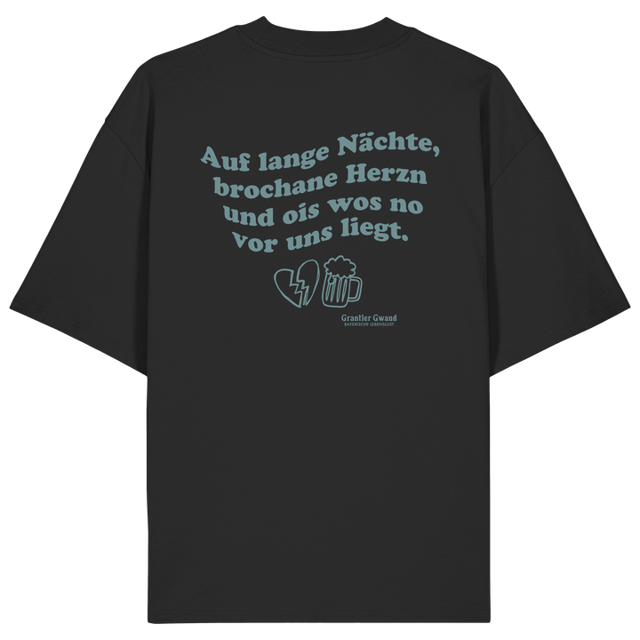 Auf lange Nächte - grüne Variante - Backprint - Oversize Shirt