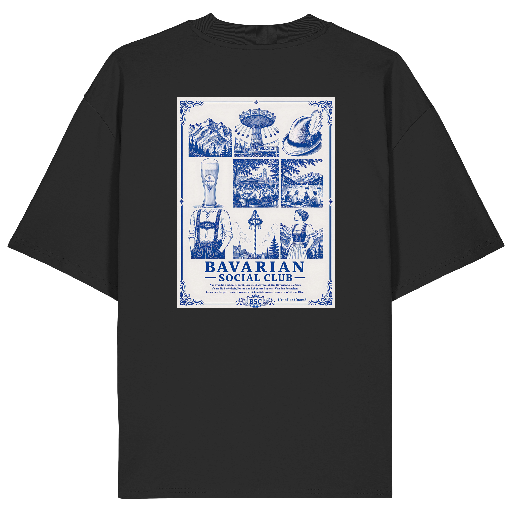 Bavarian Social Club - blaue Variante - Backprint - Oversize Shirt