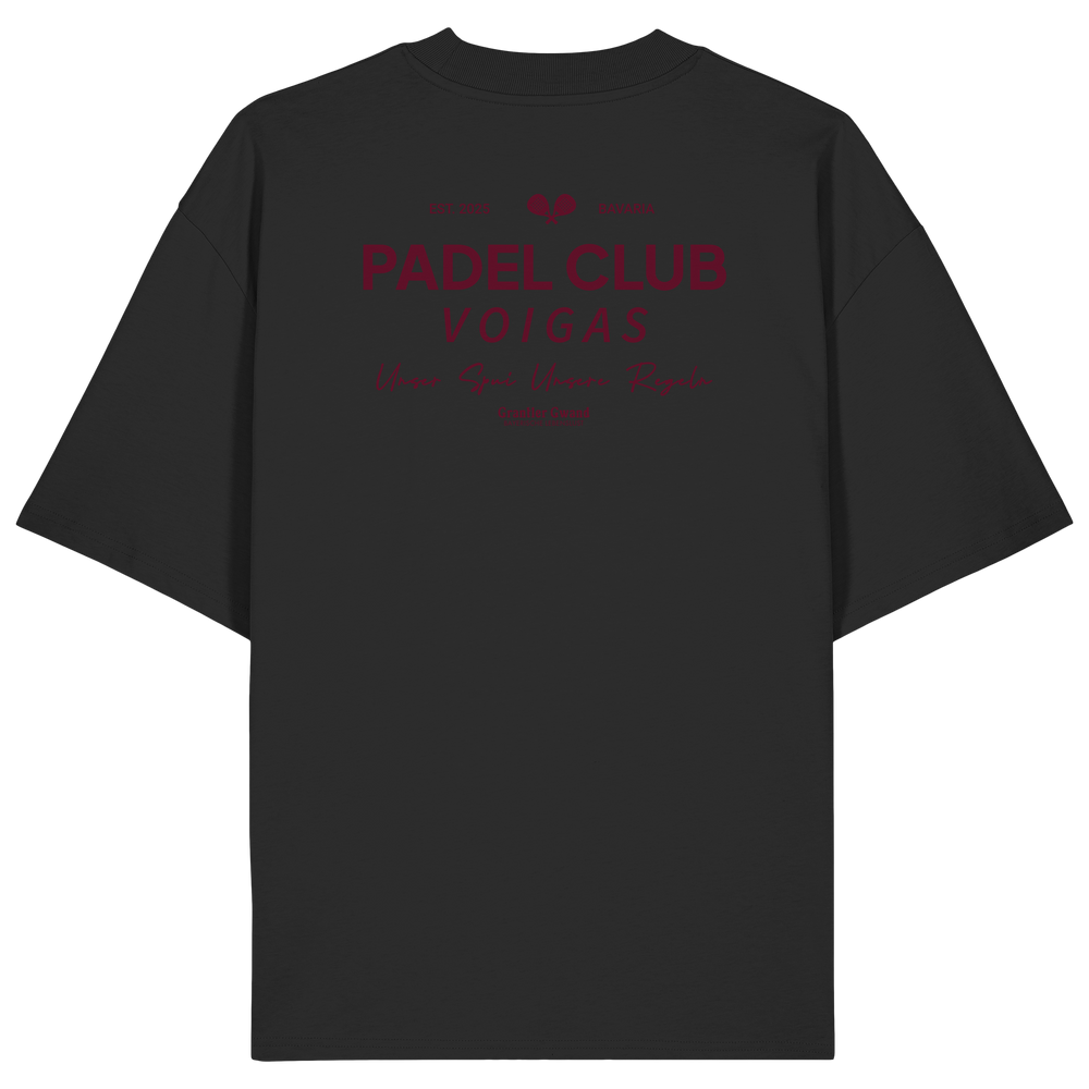 Schwarzes Oversize Shirt mit rotem „Padel Club“-Backprint – hochwertiges Streetwear Shirt in Bio Qualität von Grantler Gwand für Padel-Fans.