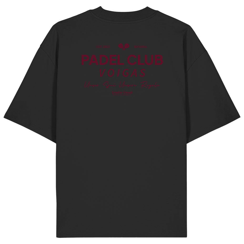 Schwarzes Oversize Shirt mit rotem „Padel Club“-Backprint – hochwertiges Streetwear Shirt in Bio Qualität von Grantler Gwand für Padel-Fans.