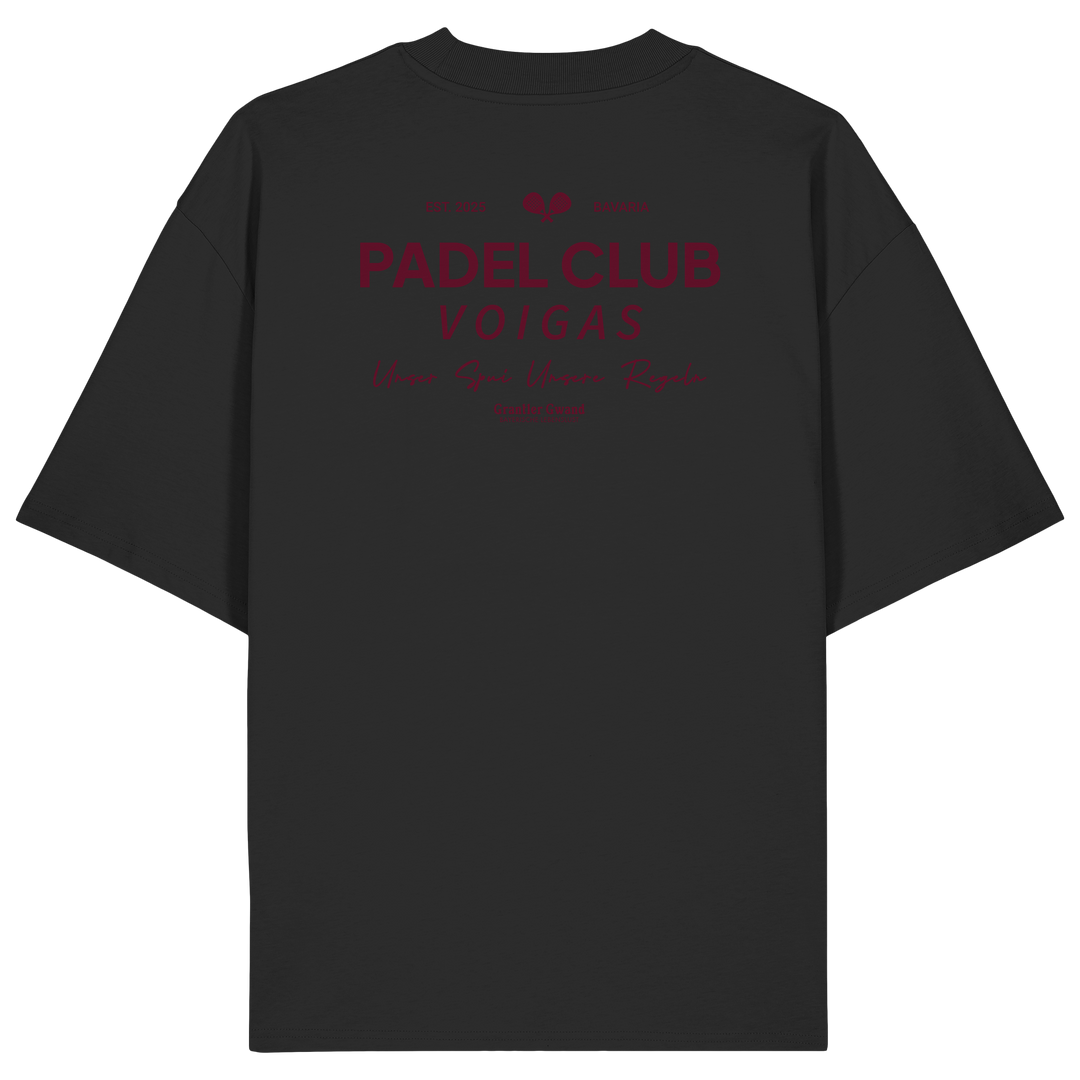 Schwarzes Oversize Shirt mit rotem „Padel Club“-Backprint – hochwertiges Streetwear Shirt in Bio Qualität von Grantler Gwand für Padel-Fans.