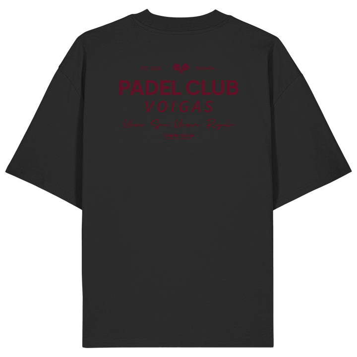 Schwarzes Oversize Shirt mit rotem „Padel Club“-Backprint – hochwertiges Streetwear Shirt in Bio Qualität von Grantler Gwand für Padel-Fans.