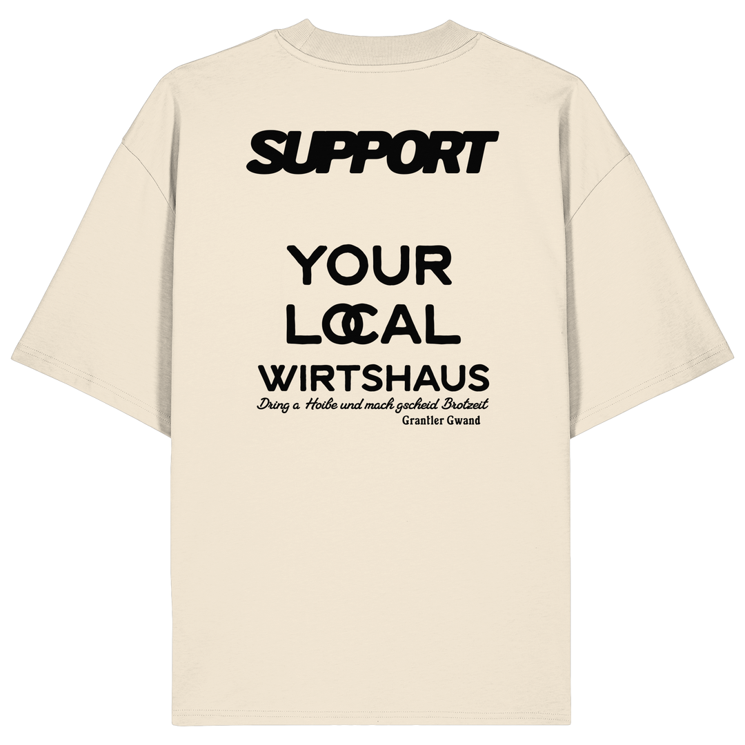 „Beiges Oversize T-Shirt mit schwarzem Backprint &