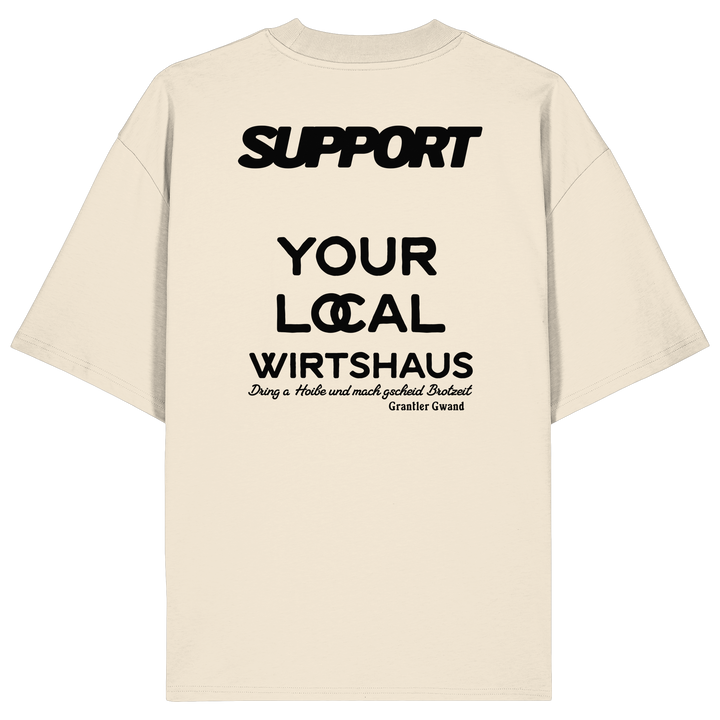 „Beiges Oversize T-Shirt mit schwarzem Backprint &