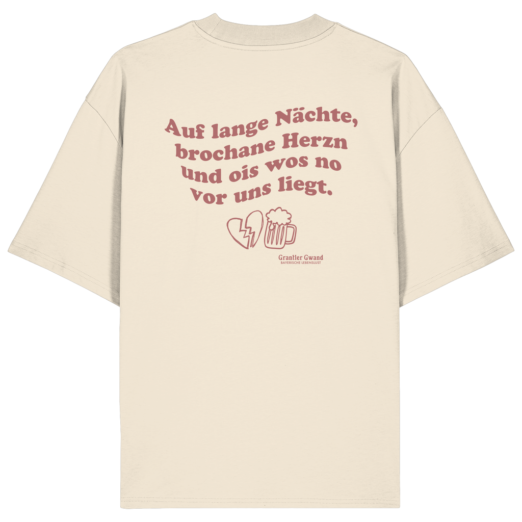 Auf lange Nächte - rote Variante - Backprint - Oversize Shirt