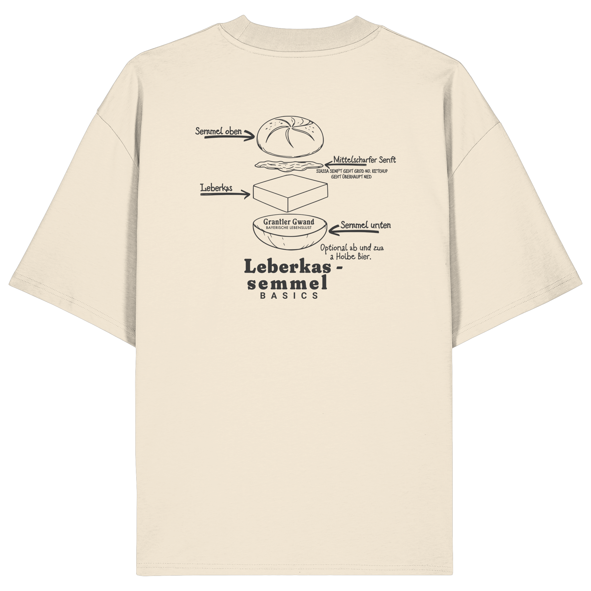 Leberkas Semmel Basics - schwarze Variante - Backprint - Oversize Shirt