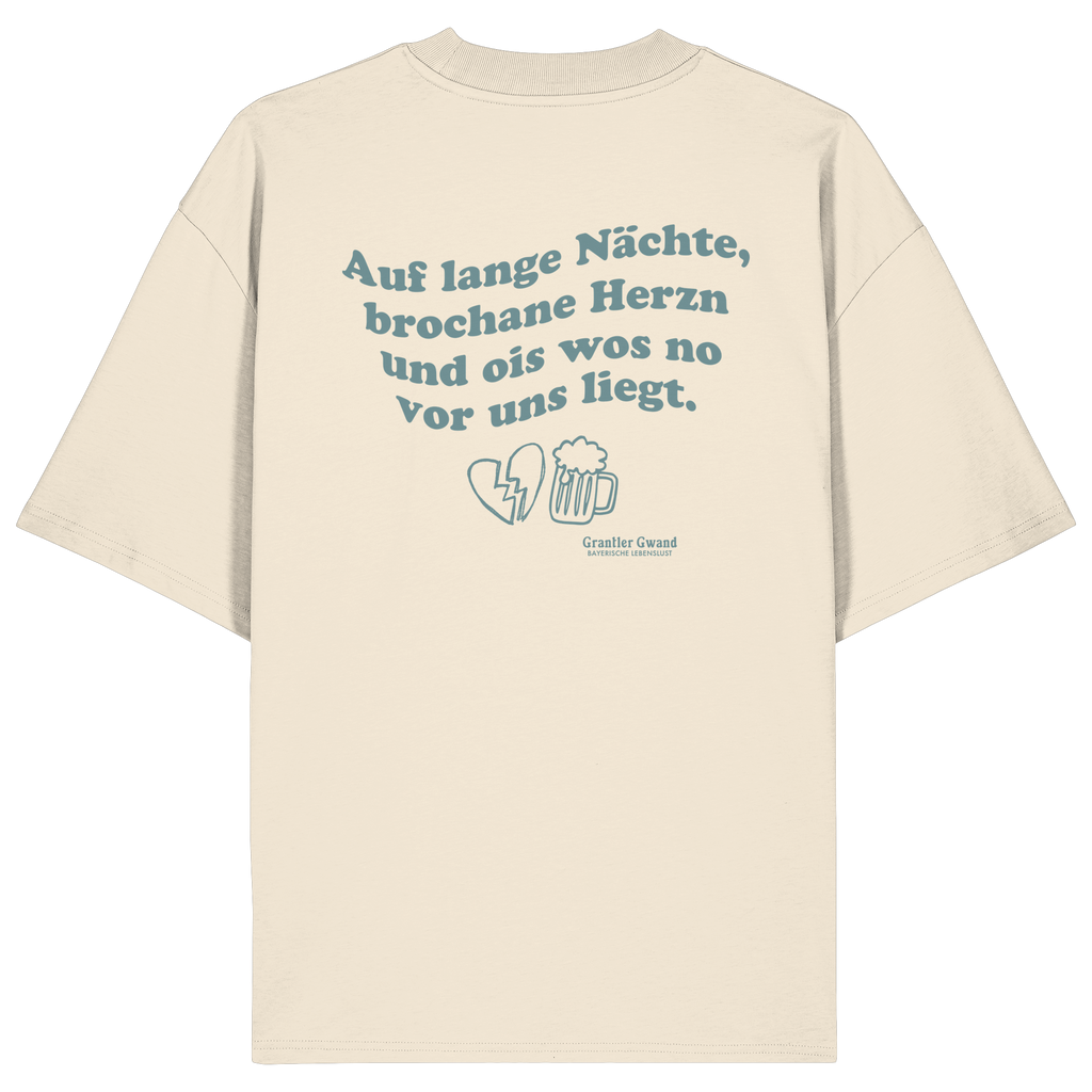 Auf lange Nächte - grüne Variante - Backprint - Oversize Shirt