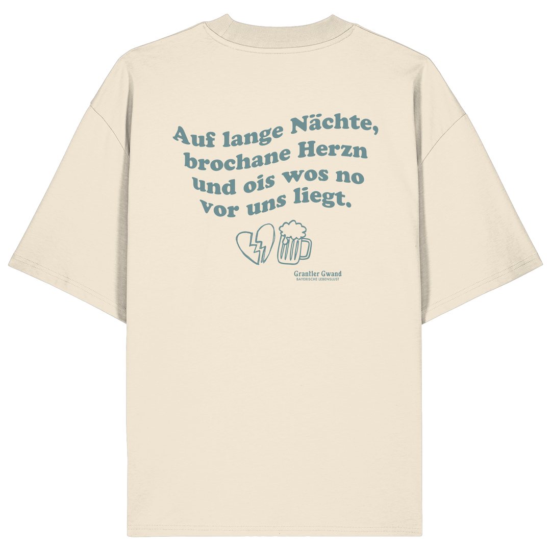 Auf lange Nächte - grüne Variante - Backprint - Oversize Shirt